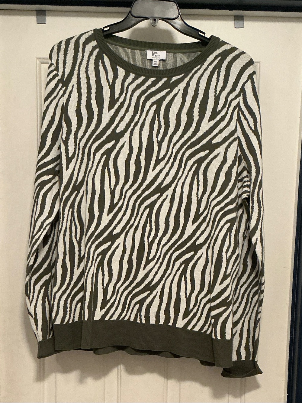 Vince Camuto Olive & Cream Zebra-Stripe Crewneck Sweater
